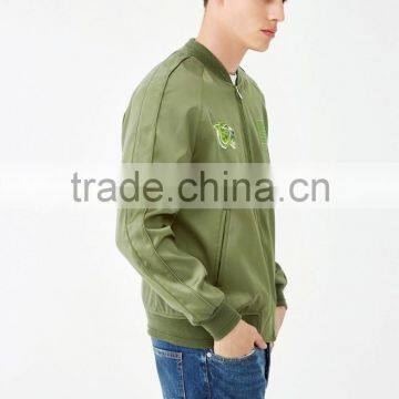 2017 Oem Fashion Custom Embroidery Logo Long Sleeve Army Green Men 100% Polyester Bomber Jacket photo-5