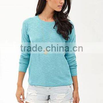 Simple Soft Slub 100% Cotton Round Neck Female Pullover Sweater photo-4