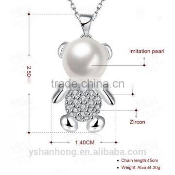 Fashion 925 Silver Wholesale Pearl Bear Necklace photo-2