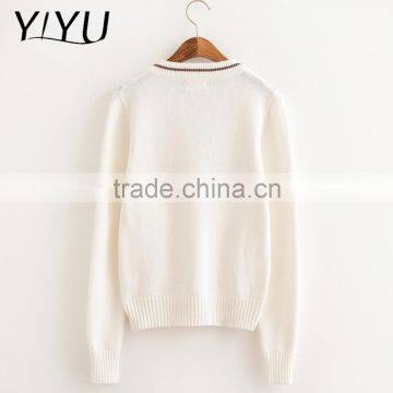 Korea Style Girl White Sweet V-neck High School Uniform Pullover Sweater photo-4