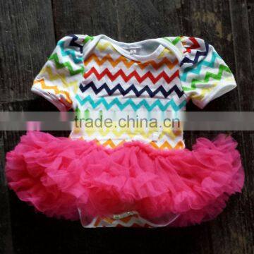 Baby Girls Chiffon/chevron Dress Bodysuit Dress Baby Cotton Romper With Hot Pink Tutu Swing Top Swing Outfit Adorable Girl photo-2