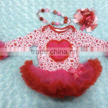 2015 new baby girls valentine cotton rompers with tutu and matching necklace and bow set