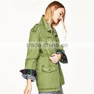 2017 OEM New Design Stylish Forest Green Spread Collar Jacket photo-4