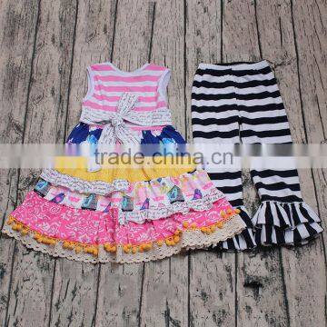 Unique design baby girls boutique outfits wholesale smock dress ruffle pants clothing set 2pcs flower kids children clothes cute