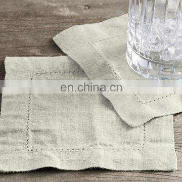 stone washed linen cocktail napkins with dot hemstitch in white,gray,blue,charcoal colors