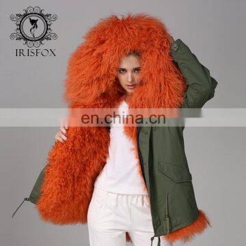 $265 Orange Mogolian Mrs Parka ,Lamb Fur Parka Orange Fur Parka Wear