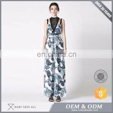 Ladies Dressy Classy Leaf Print Jumpsuits With Lace