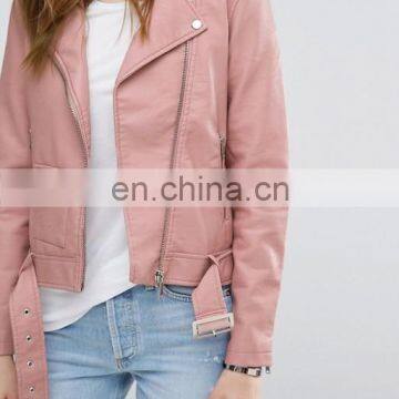 High Quality Fashion Long Sleeve Zipper Latest Design Women PU Leather Jacket photo-4