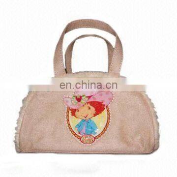 Custon design clients own pattern printing beautiful plush fabric handbag for girls