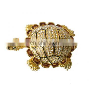 metal golden open and closed hinged tortoise trinket box jewelry box