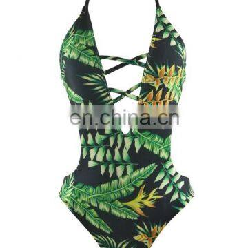 Women halter printed one-piece swimsuit sexy xxx bikini girl swimwear