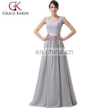 Grace Karin Off Shoulder Backless Sweetheart Chiffon Grey Long Mother of the Groom Evening Dress CL6231-1