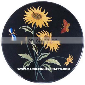 Round Marble Stone Inlaid Table Top, Marble Inlay Coffee Table Top