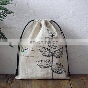 Natural linen drawstring custom logo gift drawstring bag