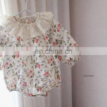 Autumn Baby Girl Bodysuit Baby Cute Floral One-Piece Bodysuit Female Baby Hollow Ruffled Collar Crawling Clothes