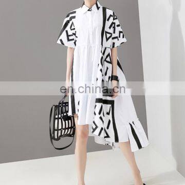 TWOTWINSTYLE Women Back Long Pattern Printed Big Size Shirt Dress New Lapel Short Sleeve Loose Fit Fashion photo-2