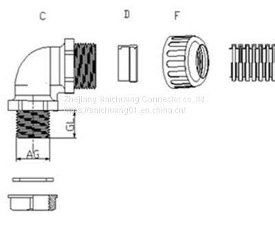 Right Angle Watertight Corrugated Tubing Fittings