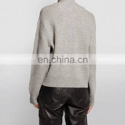 Designer Ribbed Knit Turtle Neck Cashmere Wool Knit Sweater for Women photo-3
