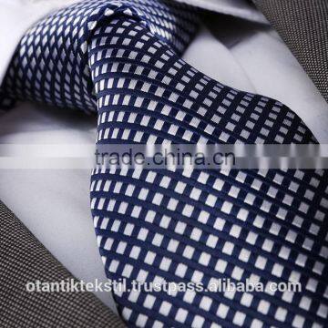 Dark Blue White Checked ,Silk tie, necktie, neck tie, corbata, gravate, krawatte, cravatta, fashion tie