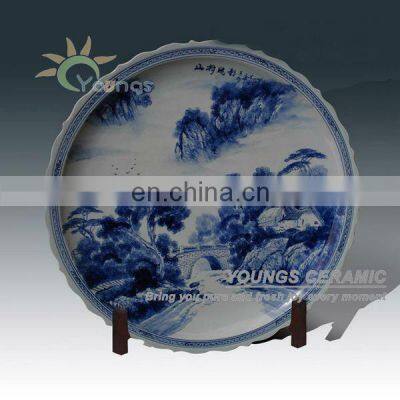 Unique Jingdezhen Hand Painted 3 Feet Diameter Big Round Ceramic Porcelain Plate With Rack