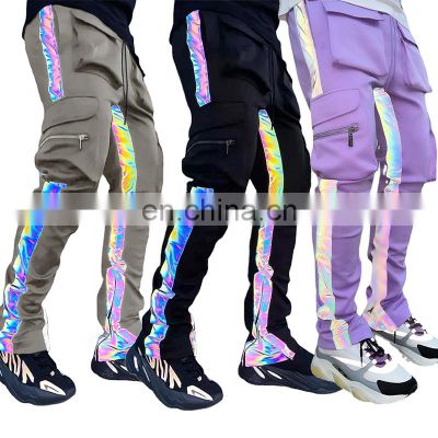 New foreign trade night running reflective strip men's casual pants men's trendy brand hip-hop reflective feet men's pants