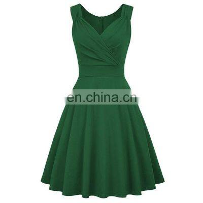 Evenings Women's Tea Length Dress With Rosette Detail V Neck Casual Dress Summer Solid photo-4