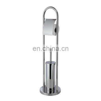 Two function waterproof telescopic core ar stainless steel standing seat bathroom toilet paper holder with toilet brush holder