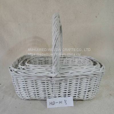 Handmade Customized Handled Wicker Storage Basket in White Color