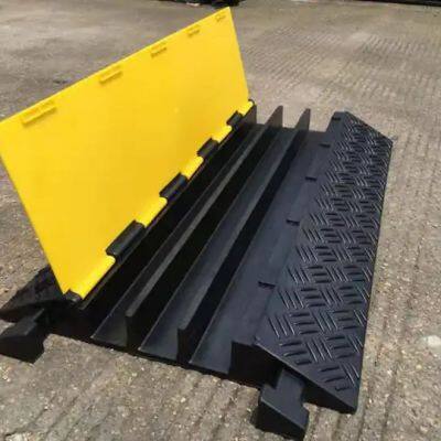 3 Channels Rubber Electric Cable Bridge Yellow Jacket Cable Cover Ramp Protector 910x550x80mm 3ch Hose 65x60mm photo-3