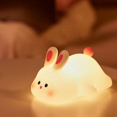 EGOGO Cute Rabbit Silicone Light USB Rechargeable Light Small Night Light Big Face Rabbit Silicone Lamp For Children's Bedroom