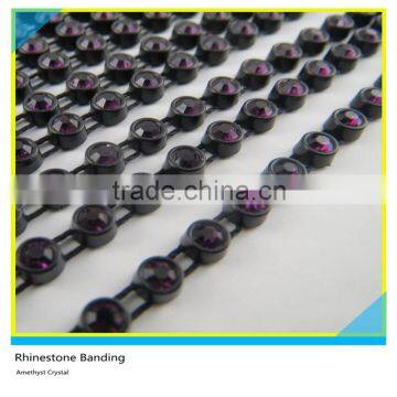 Single Plastic Crystal Banding Sew on SS6 2mm Amethyst Black Banding 1x200 Pcs 10 Yards