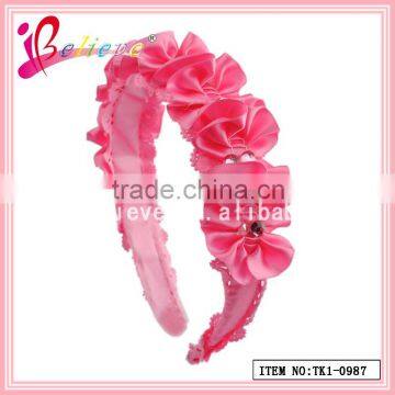 Crazy hot sale new design hair accessories ribbon hairband with rhinestone for little girls (TK1-0987)