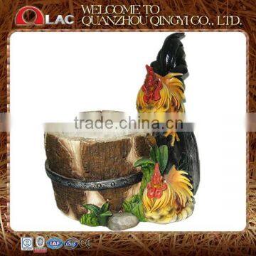 resin two roosters on two flower cylinders statue garden ornaments