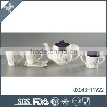 Beatiful shape and high quality violet 15pcs porcelain tea set