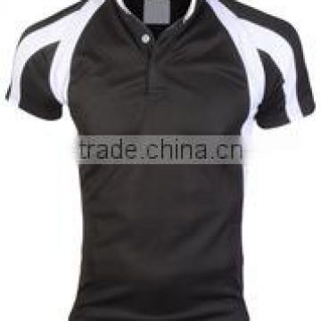 100% Polyester Moisture Wicking Dry Fit Black White Rugby Shirt/Jersey