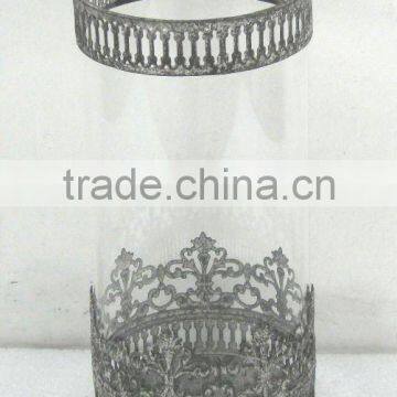 DIA12.5cm pillar engraved metal candle holder