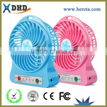 2016 Hot-Sale high performance rechargeable Desk Mini usb fan with LED light