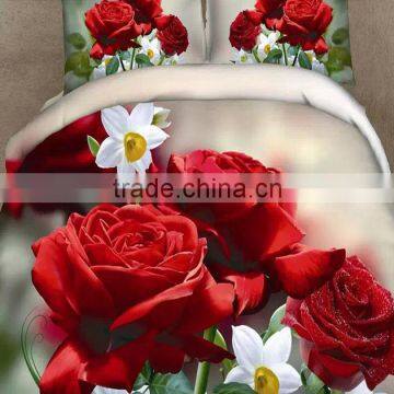 China hot sell 3D rose 100%cotton reactive printed bedding sets 4 pcs