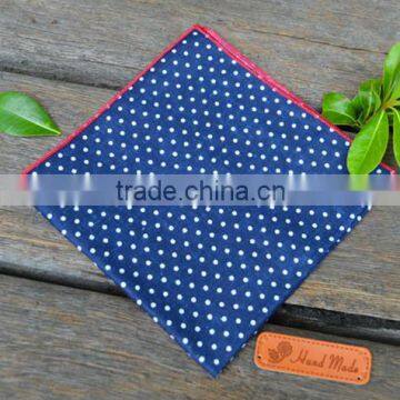 Navy Polka Dot Slant Point CUSTOM POCKET SQUARE Prefolded & Sewn