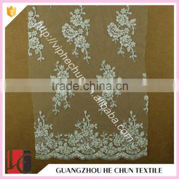 HC-6108-1 Hechun Clear Sequin Bead White Embroidery Net Bridal Lace Fabric photo-1