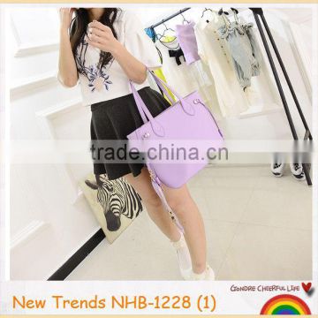 Fashion lilac plain PU handbag tote