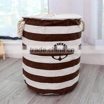 2015 New Zakka Stripe The Beam Port Linen Multi-function Handle Stackable Storage Barrel Laundry Basket Toy Storage Box Quality Choice photo-5