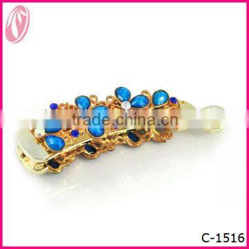 Korea large funny diamond Crystal decorative gold plated Banana hair clips with rhinestone flower