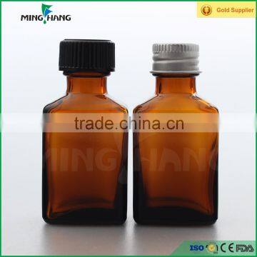 30ml amber glass bottle, square glass bottle for essential oil bottle with aluminum cap