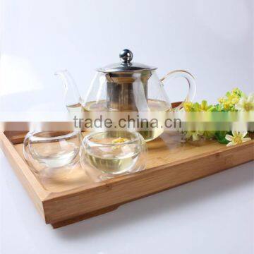 borosilicate/Pyrex double wall glass teapot with glass lid and stailess steel filter