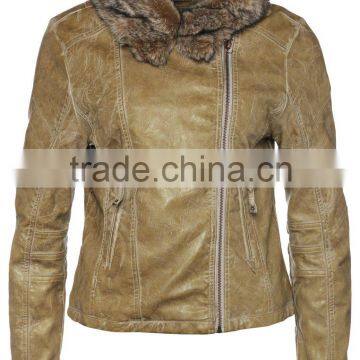 2014 new style! PU leather jacket for woman with turn down collar