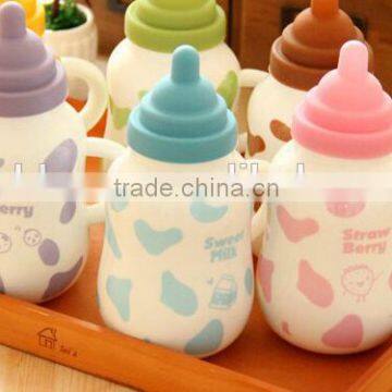 Creative Lovely Cartoon Candy Color Kids Gift Milk Bottle Style 380 ml Ceramic Tea Coffeee Mug photo-3
