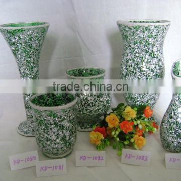 Colorful mosaic glass candle holder and vase ,Silver Mirror Glass Vases