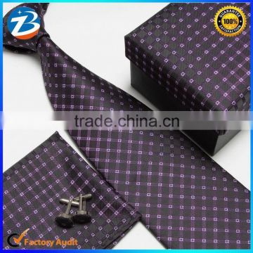 New Designer Checkered Microfiber Necktie Hanky Cufflinks Sets for Men