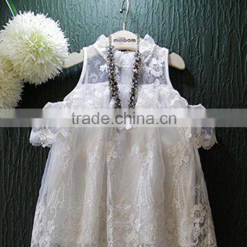 Hot Sale Korean UV Protection Breathable Layered White Sleeveless Princess Children Lace Dress